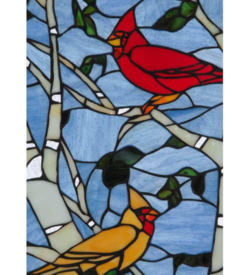 13"W X 10"H Cardinals Morning Stained Glass Window