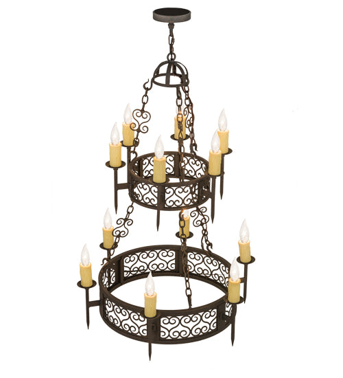 36"W Toscano 12 Lt Two Tier Chandelier