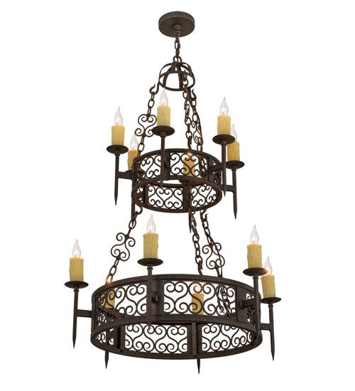 36"W Toscano 12 Lt Two Tier Chandelier