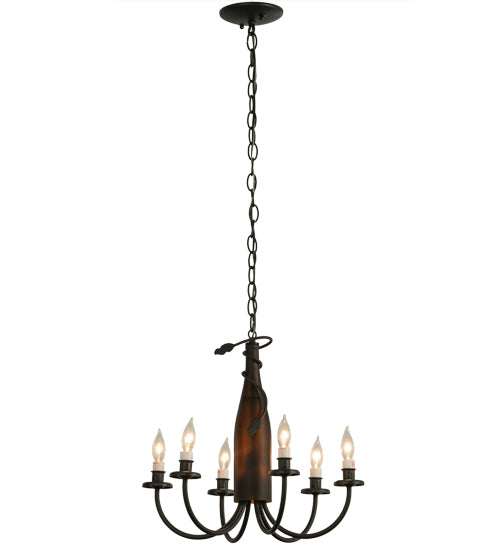 18"W Tuscan Vineyard Frosted Amber 6 Lt Wine Bottle Chandelier