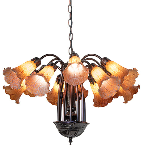 24" Wide Amber Tiffany Pond Lily 12 Light Chandelier