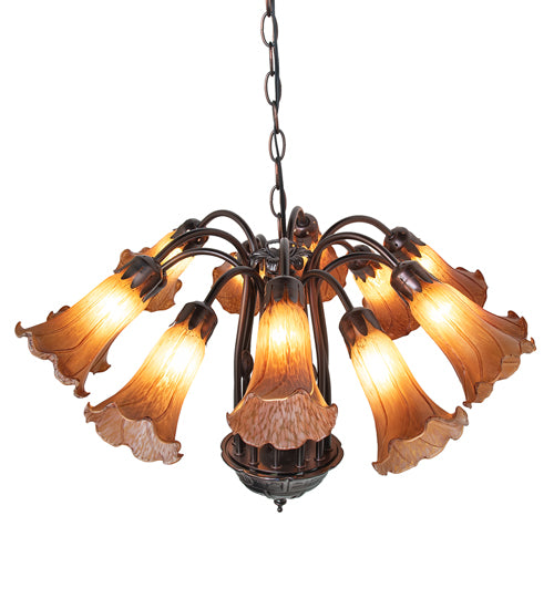 24" Wide Amber Tiffany Pond Lily 12 Light Chandelier