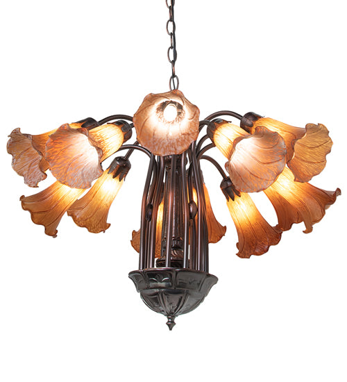 24" Wide Amber Tiffany Pond Lily 12 Light Chandelier