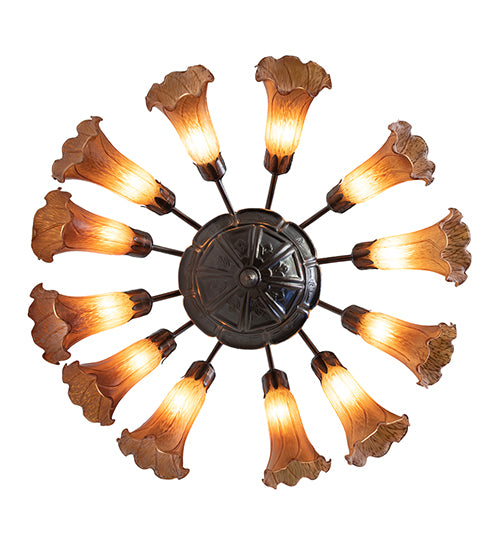 24" Wide Amber Tiffany Pond Lily 12 Light Chandelier