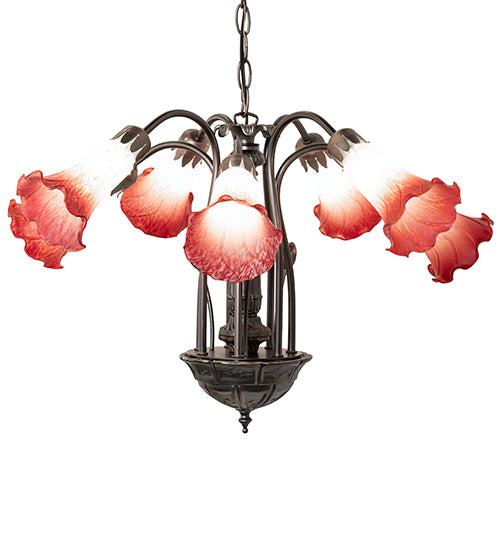 24" Wide Pink/White Tiffany Pond Lily 7 Lt Chandelier