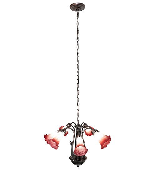 24" Wide Pink/White Tiffany Pond Lily 7 Lt Chandelier