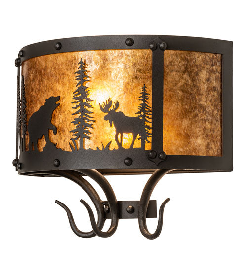 13.5" Wide Wildlife At Pine Lake Wall Sconce