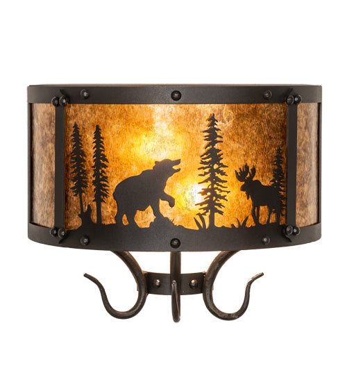 13.5" Wide Wildlife At Pine Lake Wall Sconce