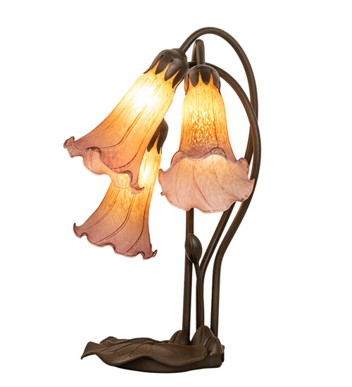 16" High Amber/Purple Tiffany Pond Lily 3 Light Accent Lamp