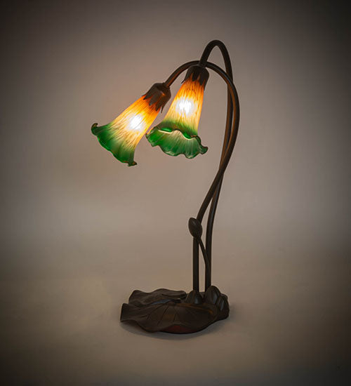 16" High Amber/Green Pond Lily 2 Lt Accent Lamp