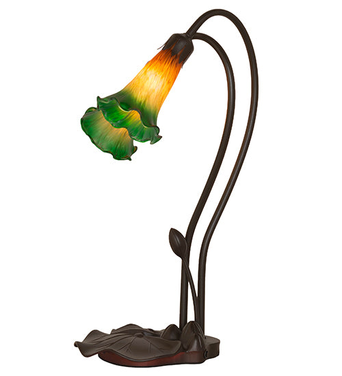 16" High Amber/Green Pond Lily 2 Lt Accent Lamp