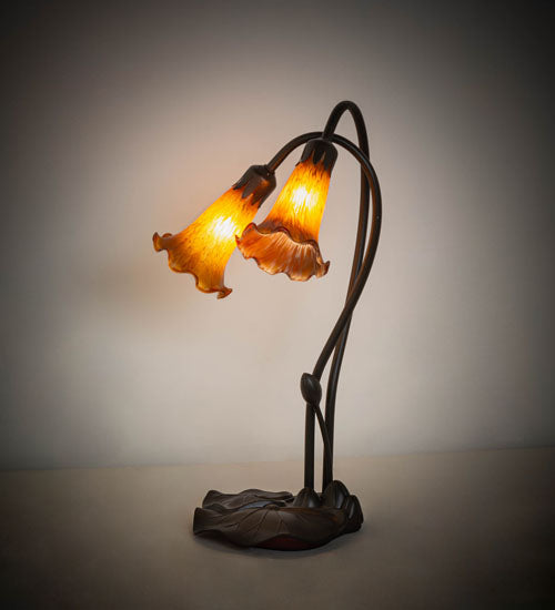 16" High Amber Tiffany Pond Lily 2 Lt Accent Lamp