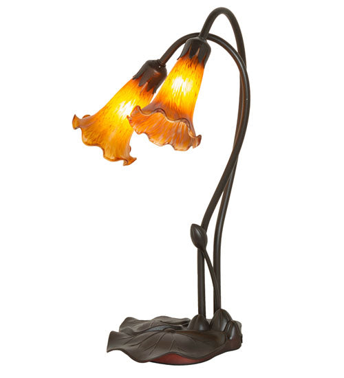 16" High Amber Tiffany Pond Lily 2 Lt Accent Lamp