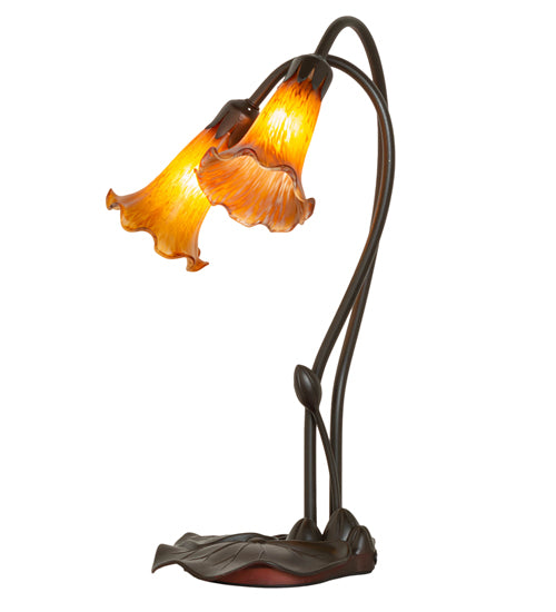 16" High Amber Tiffany Pond Lily 2 Lt Accent Lamp