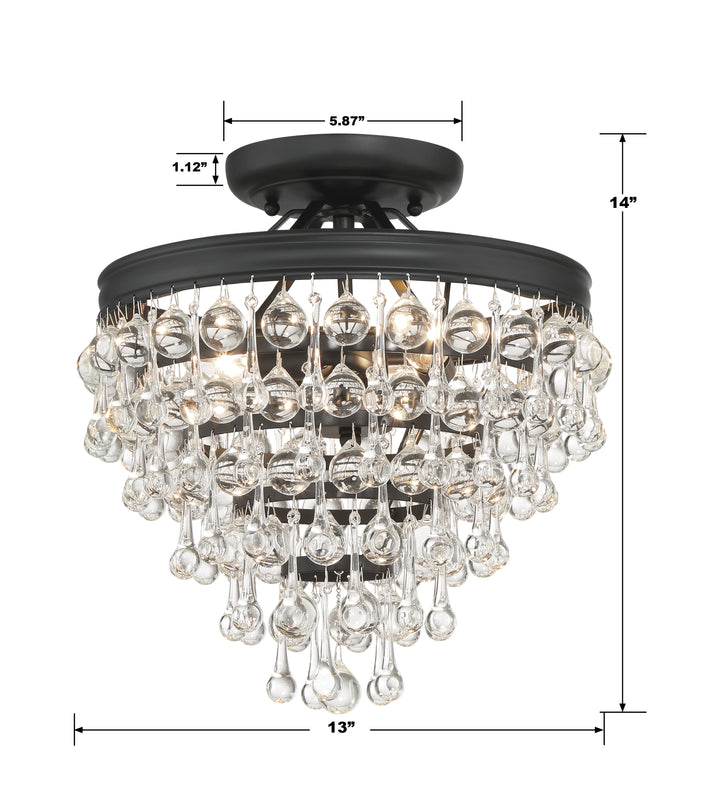 Crystorama Calypso 3 Light Matte Black Semi Flush Mount