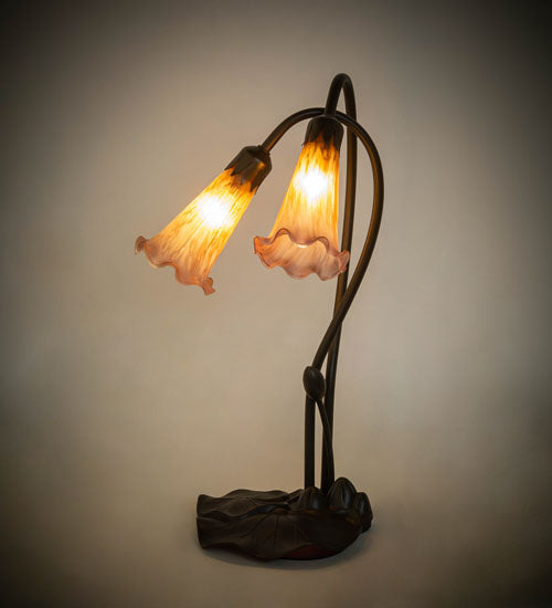 16" High Amber/Purple Pond Lily 2 Lt Table Lamp