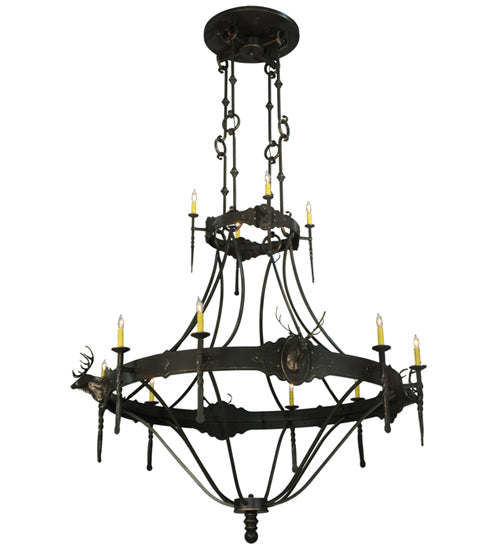 66.5"W Stag 12 Lt Two Tier Chandelier