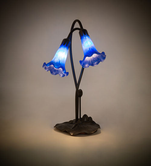 16" High Blue Pond Lily 2 Lt Accent Lamp