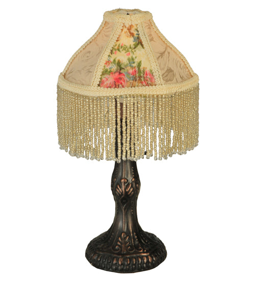 10" High Fabric & Fringe Roses Mini Lamp