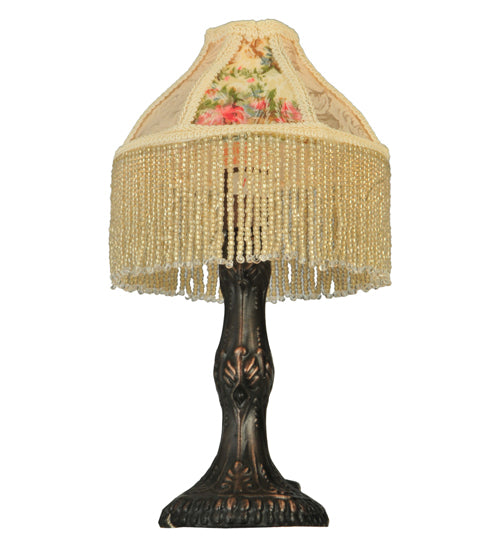 10" High Fabric & Fringe Roses Mini Lamp