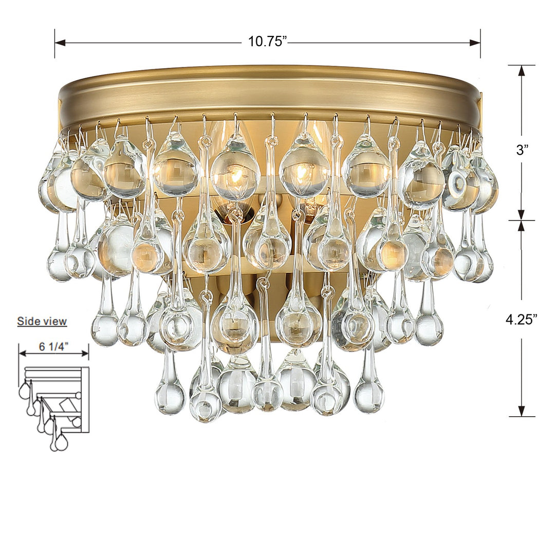 Crystorama Calypso 2 Light Crystal Teardrop Polished Chrome Sconce