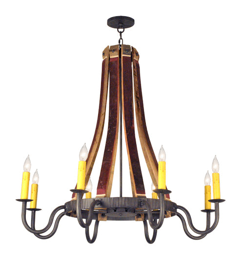 44"W Barrel Stave Madera 8 Lt Chandelier