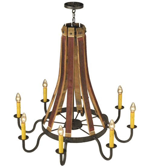 44"W Barrel Stave Madera 8 Lt Chandelier