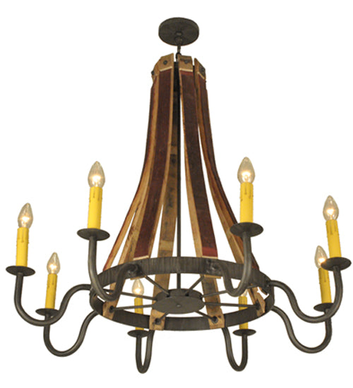 44"W Barrel Stave Madera 8 Lt Chandelier