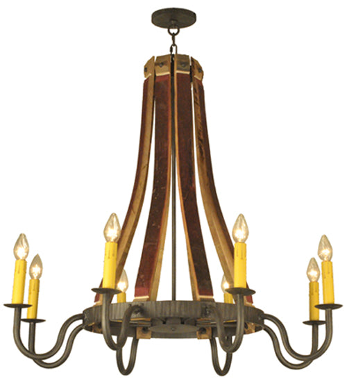 44"W Barrel Stave Madera 8 Lt Chandelier