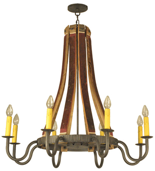 44"W Barrel Stave Madera 8 Lt Chandelier