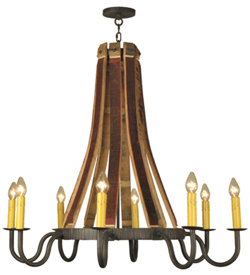 44"W Barrel Stave Madera 8 Lt Chandelier