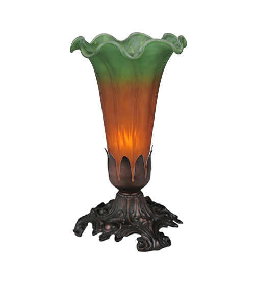 7" High Amber/Green Tiffany Pond Lily Victorian Mini Lamp