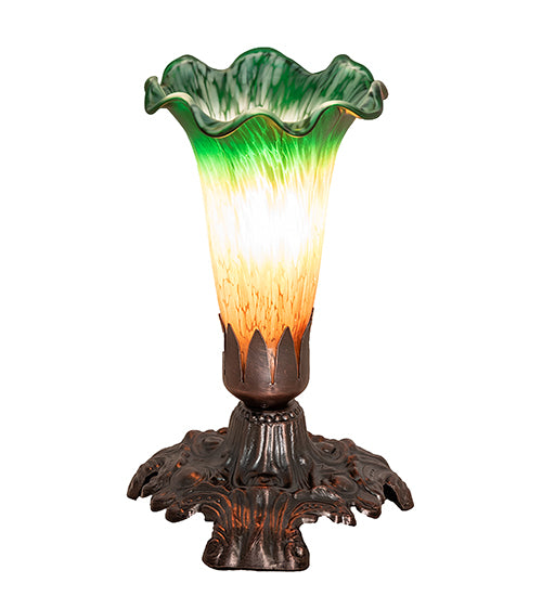 7" High Amber/Green Tiffany Pond Lily Victorian Mini Lamp