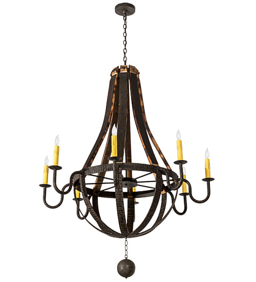 48" Wide Barrel Stave Madera 8 Lt Chandelier