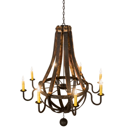 48" Wide Barrel Stave Madera 8 Lt Chandelier