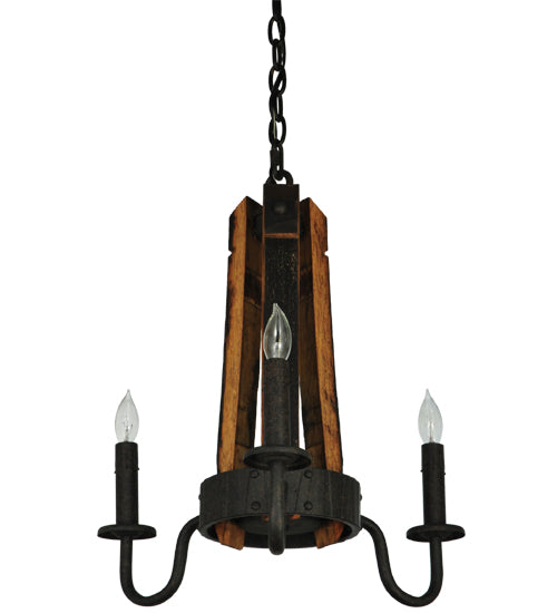 17" Wide Barrel Stave Madera 3 Light Chandelier