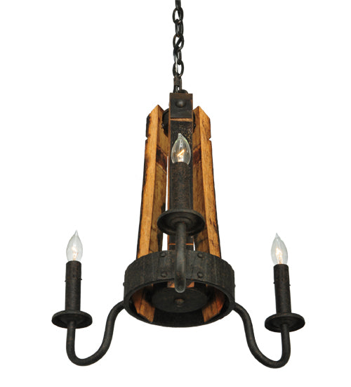 17" Wide Barrel Stave Madera 3 Light Chandelier