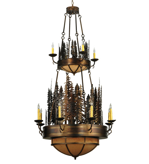 40" Wide Walden Pine 14 Light Two Tier Chandelier