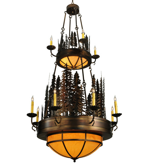 40" Wide Walden Pine 14 Light Two Tier Chandelier