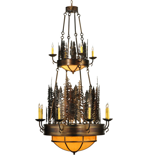 40" Wide Walden Pine 14 Light Two Tier Chandelier