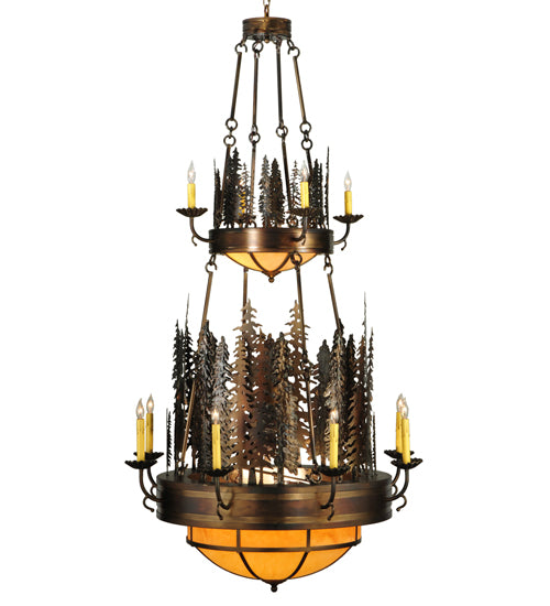 40" Wide Walden Pine 14 Light Two Tier Chandelier