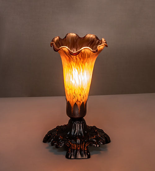 7" High Amber Pond Lily Victorian Mini Lamp