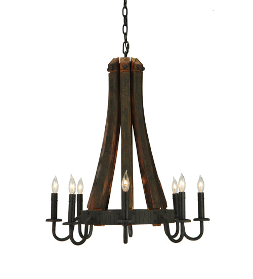 24"W Barrel Stave Madera 8 Lt Chandelier