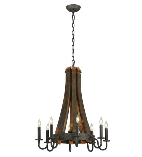 24"W Barrel Stave Madera 8 Lt Chandelier