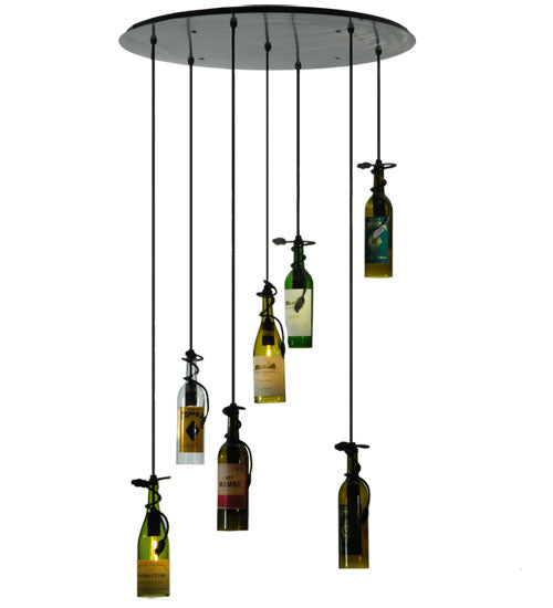 30"W Tuscan Vineyard Personalized 7 Wine Bottle Cascading Pendant