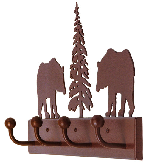 24"L Bear On The Loose 4 Hooks Coat Rack