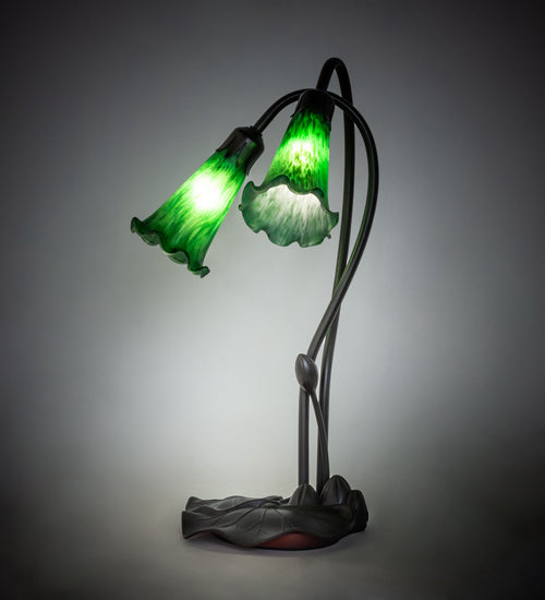 16" High Green Tiffany Pond Lily 2 Light Accent Lamp