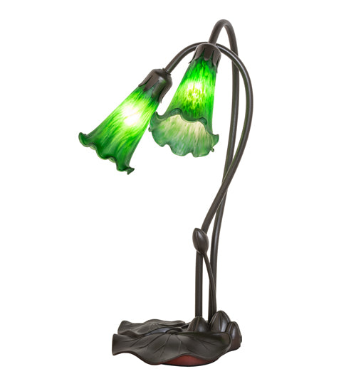 16" High Green Tiffany Pond Lily 2 Light Accent Lamp