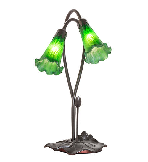 16" High Green Tiffany Pond Lily 2 Light Accent Lamp