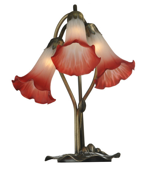 15.75" High Pink/White Tiffany Pond Lily 3 Light Accent Lamp